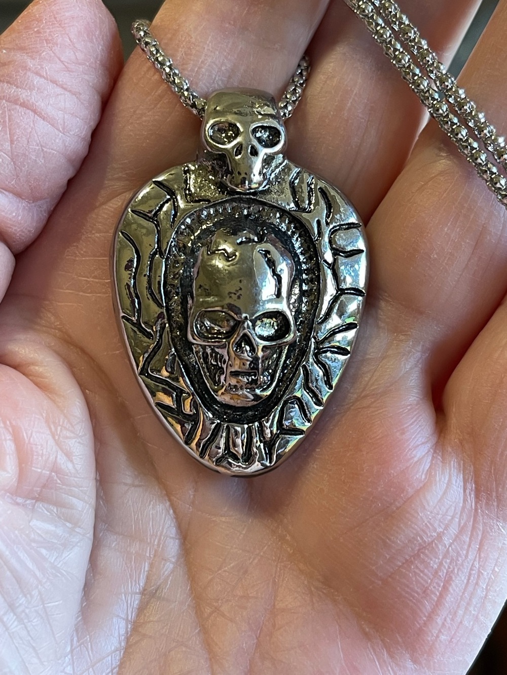Silver Skull Pendant Necklace - Comes on a silver tone 17” necklace 3”extender